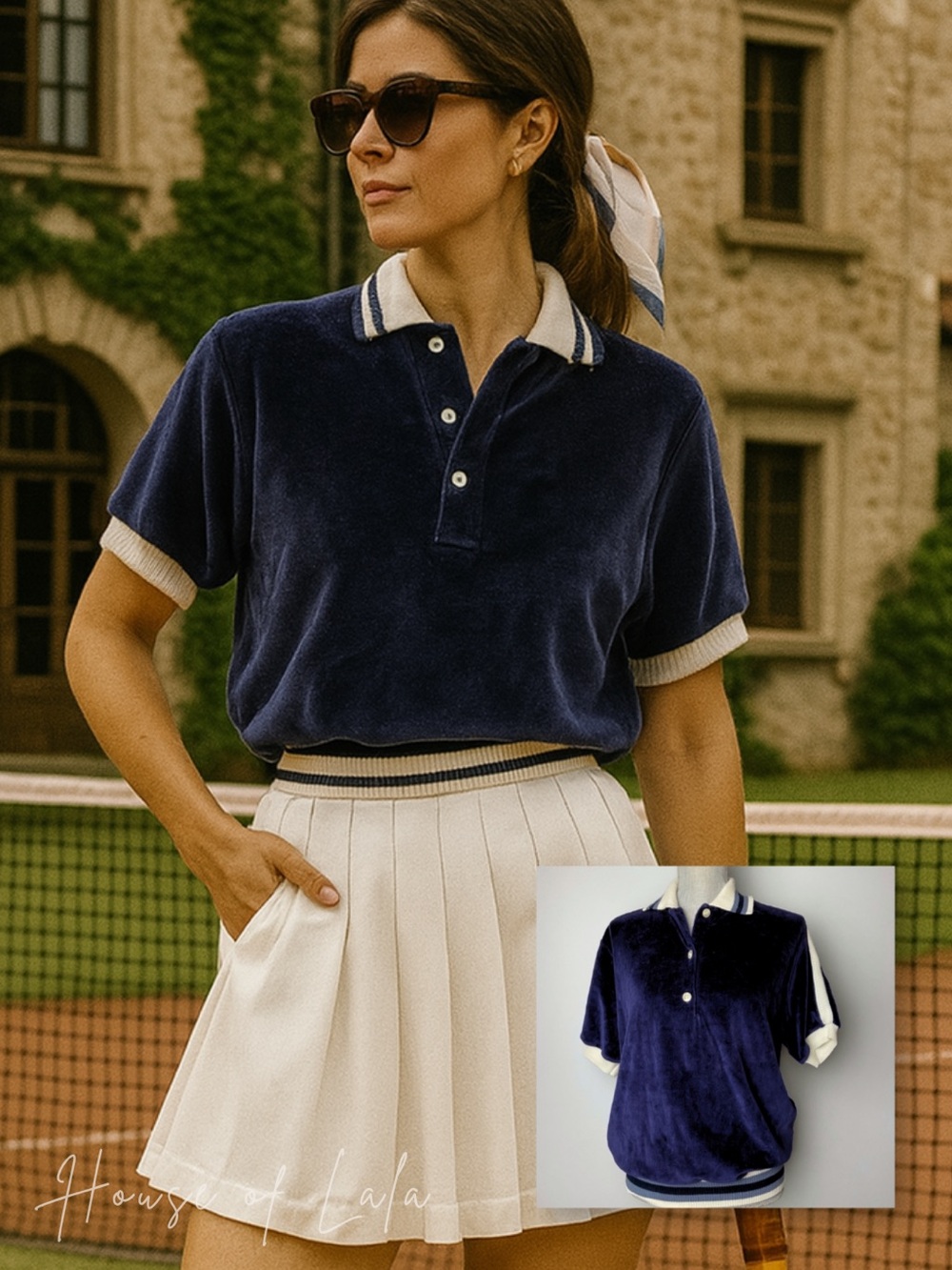 Vintage Navy Velour Polo Shirt – Preppy Tennis Club Vibes